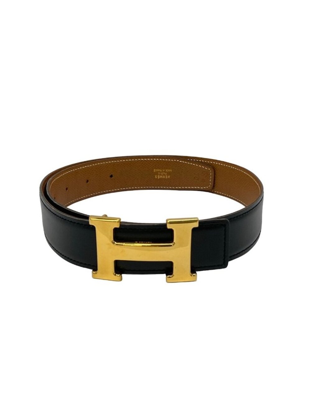 Hermes Belt 70 H Black Brown Gold Reversible Leather